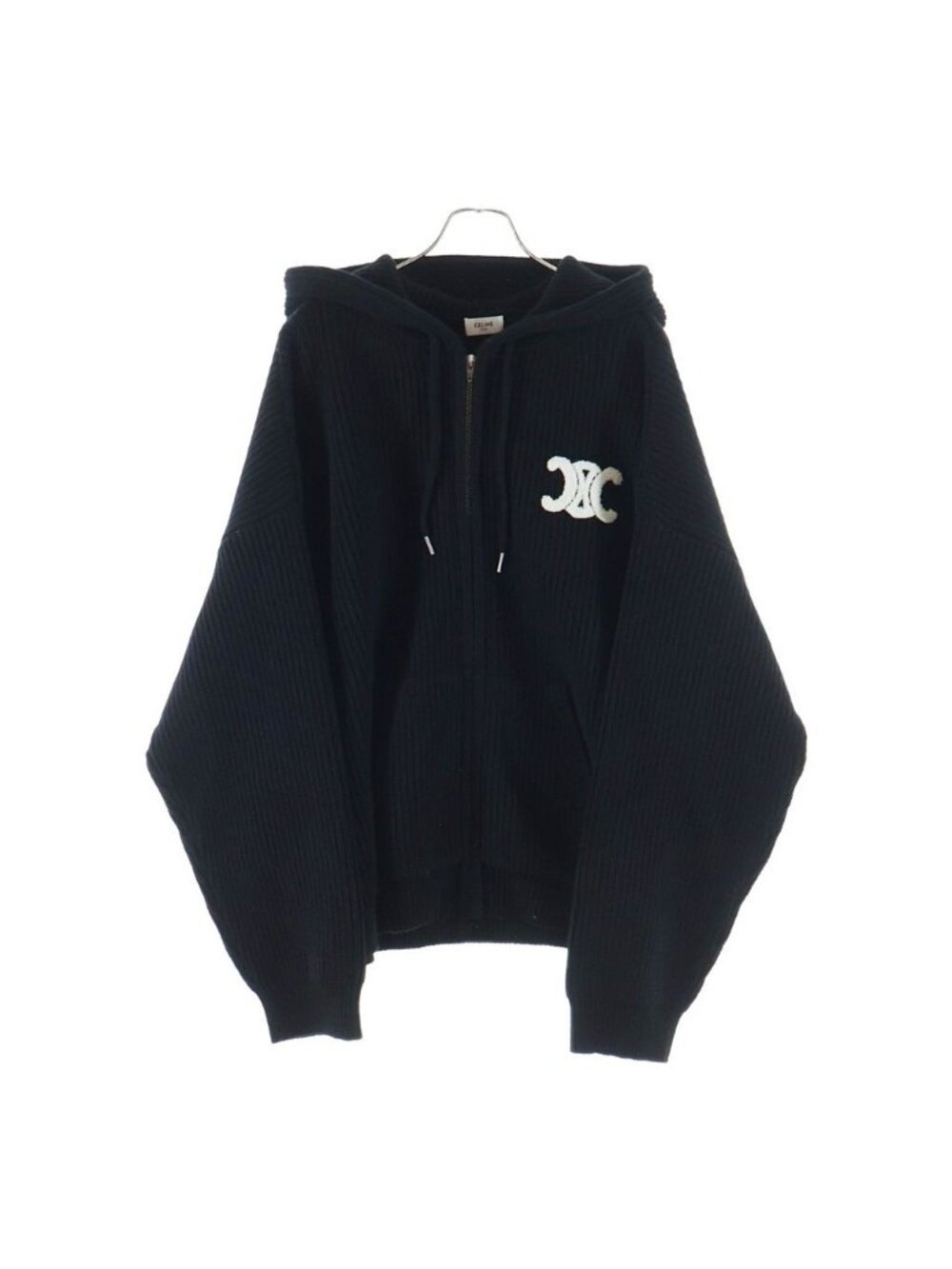 Celine Triomphe Zip Up Knit Hoodie Trio Black